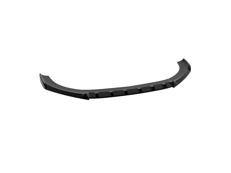Black curved rear car spoiler with evenly spaced fins along the underside for downforce.