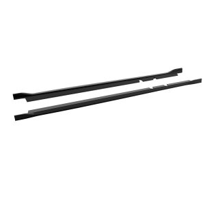 Two black windshield wiper blades resting diagonally on a white background.
