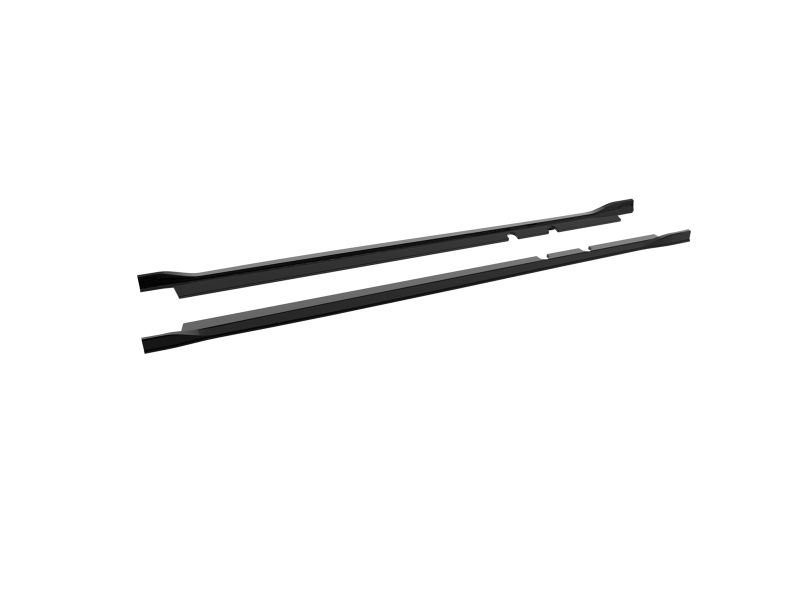 Two black windshield wiper blades resting diagonally on a white background.