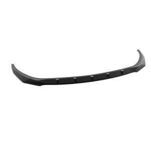 Black front bumper lip spoiler with fins, an aerodynamic car accessory for improved airflow