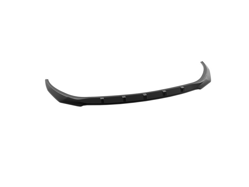 Black front bumper lip spoiler with fins, an aerodynamic car accessory for improved airflow