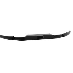 Black curved car front lip splitter with segmented sections for aerodynamic enhancement under the bumper