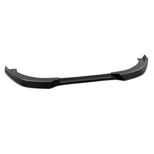 Black automotive front bumper lip spoiler with curved ends, designed to improve aerodynamics