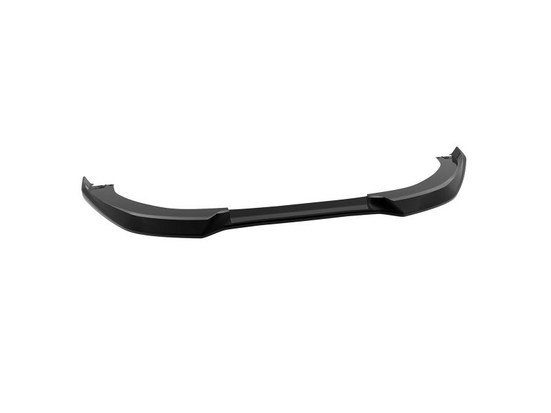 Black automotive front bumper lip spoiler with curved ends, designed to improve aerodynamics