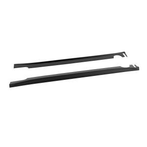 Two black automotive trim pieces with curved ends laid diagonally across a white background.