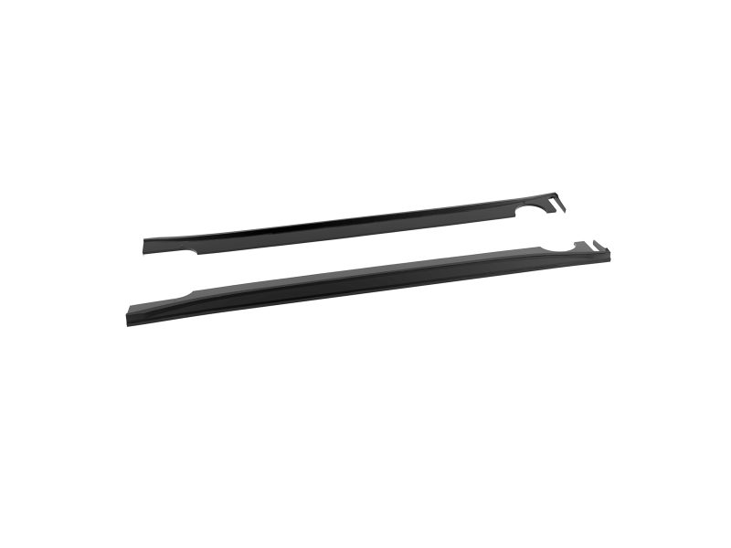 Two black automotive trim pieces with curved ends laid diagonally across a white background.