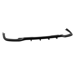Black automotive bumper lip spoiler with end extensions and underside mounting tabs.