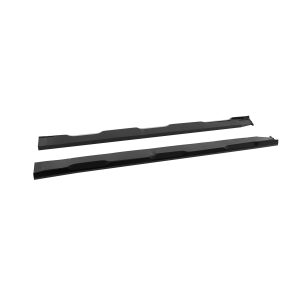 Two parallel, elongated black rails with subtle curved depressions, on a white background.