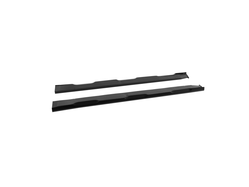 Two parallel, elongated black rails with subtle curved depressions, on a white background.