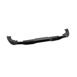 Long black automotive bumper reinforcement beam with curved ends and mounting points, shown against a white background