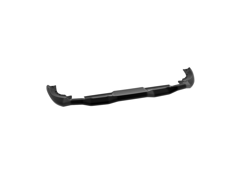 Long black automotive bumper reinforcement beam with curved ends and mounting points, shown against a white background