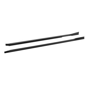 Two black windshield wiper blades placed parallel to each other on a white background, showing their blade ends.