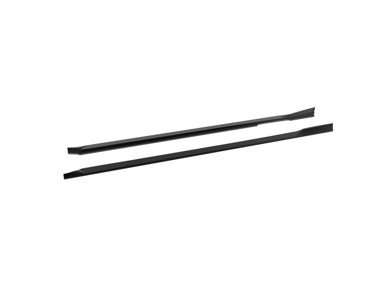 Two black windshield wiper blades placed parallel to each other on a white background, showing their blade ends.