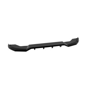 Black aftermarket front bumper lip spoiler with mounting tabs, isolated on white background.