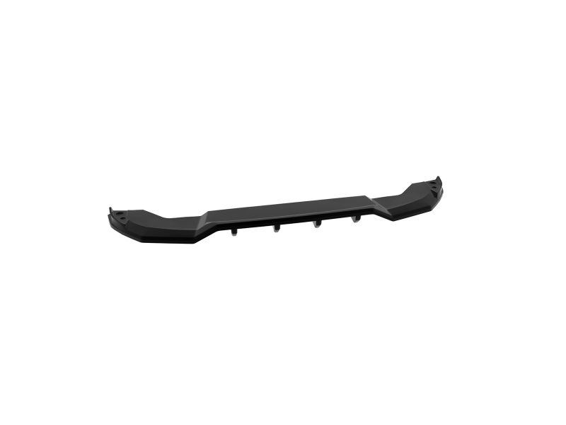 Black aftermarket front bumper lip spoiler with mounting tabs, isolated on white background.