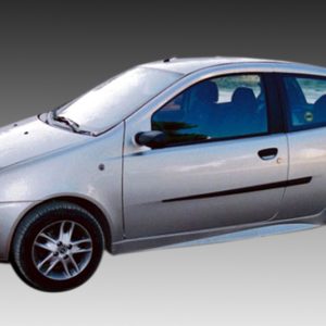 Silver compact hatchback car shown from the front-left side against a gray gradient background, highlighting its alloy wheels and black trim.