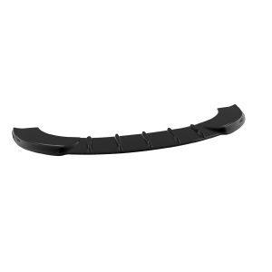 Black curved automotive spoiler lip with evenly spaced fins along its length