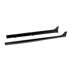 Two black car side skirts laid out on a white background, exterior body kit components for a vehicle