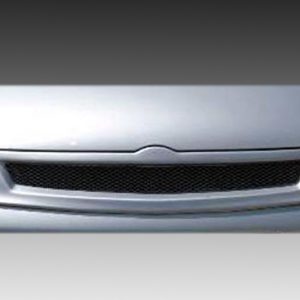 Front view of a silver car showing its grille and headlights.
