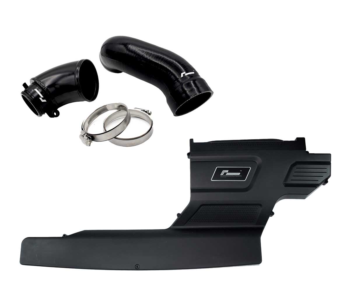 R600_G4_245jpg - OPSHOLDERS Car air intake kit with two black silicone pipes, metal clamps, and a black mounting panel.