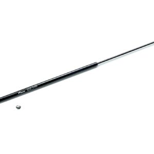 Long black metal telescopic rod with a small cap at one end and a threaded screw near the other end on a white background.