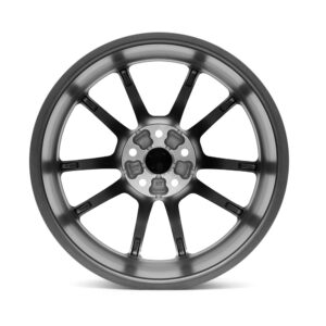 Ten-spoke alloy car wheel rim with a silver-toned finish and central hub