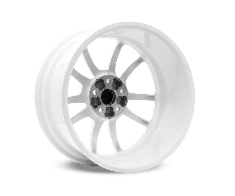 Racingline-Cup-Edition-EVO-Wheels-VWR610009_3-1jpg - OPSHOLDERS White alloy car wheel with multiple spokes and a central hub, photographed at an angle.
