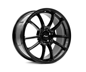 Racingline-Cup-Edition-EVO-Wheels-VWR610010-1-300x250-1jpg - OPSHOLDERS Set of two black alloy wheel rims with ten split spokes and a glossy finish, stacked against a white background.