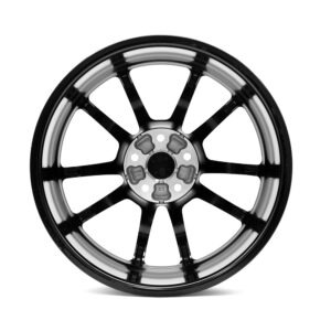 Racingline-Cup-Edition-EVO-Wheels-VWR610010_3-1jpg - OPSHOLDERS Black alloy car wheel with ten spokes and a silver outer lip, shown front-on