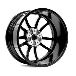 Racingline-Cup-Edition-EVO-Wheels-VWR610010_4-1jpg - OPSHOLDERS Glossy black alloy car wheel with eight spokes, isolated on a white background, showing a silver center hub.
