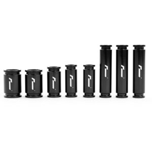 Racingline-DSG-Gearbox-Billet-Oil-Feed-Tubes-DQ500-DQ381-VWR040302_2jpg - OPSHOLDERS Row of seven black cylindrical vape battery tubes increasing in height from left to right, each with a white stylized logo.