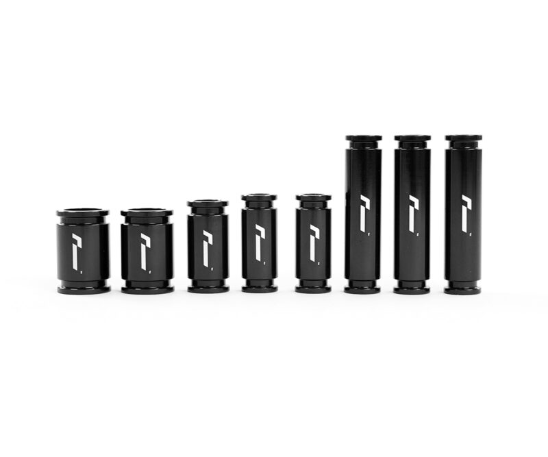Racingline-DSG-Gearbox-Billet-Oil-Feed-Tubes-DQ500-DQ381-VWR040302_2jpg - OPSHOLDERS Row of seven black cylindrical vape battery tubes increasing in height from left to right, each with a white stylized logo.