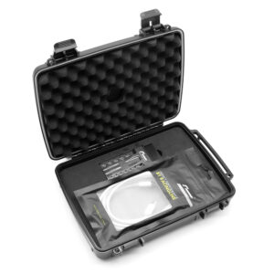 Racingline-PDM-Home-Tuning-VWR031000_2-1jpg - OPSHOLDERS Open hard protective case with egg-crate foam lining, showing a small toolkit and a packaged cable inside the molded foam pocket.