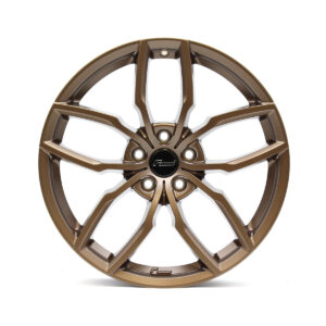 Racingline-R360-Wheel-Copper-2-1jpg - OPSHOLDERS Bronze alloy car wheel with a multi-spoke design and a central hub cap featuring a small logo