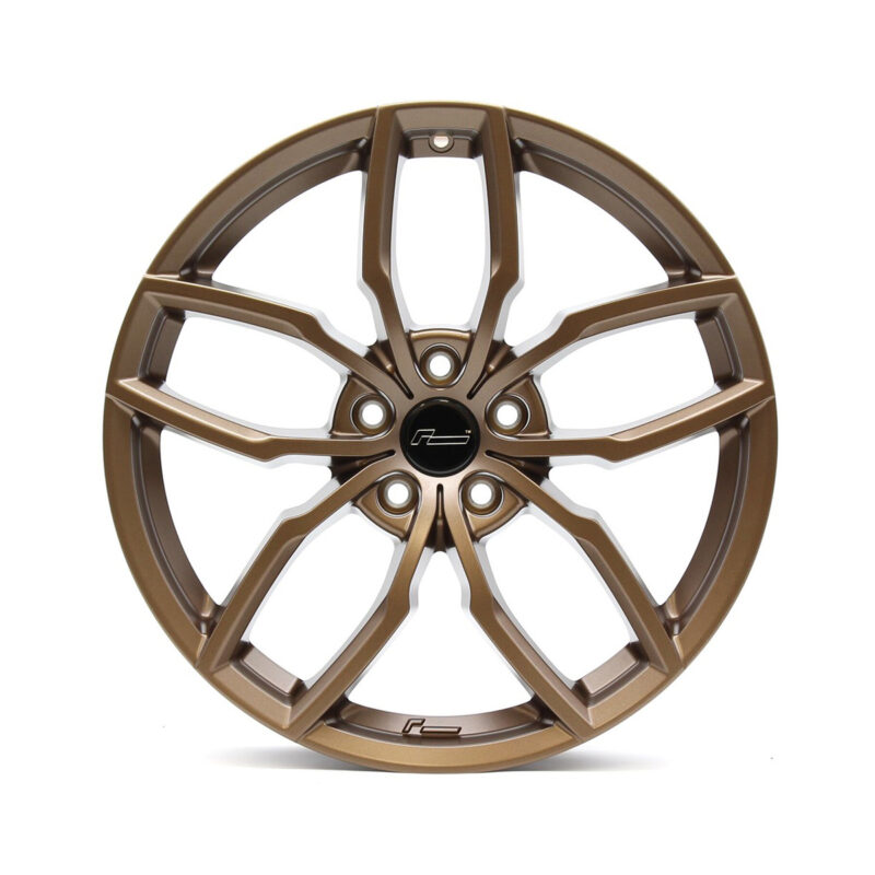 Racingline-R360-Wheel-Copper-2-1jpg - OPSHOLDERS Bronze alloy car wheel with a multi-spoke design and a central hub cap featuring a small logo