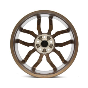 Racingline-R360-Wheel-Copper-Back-1jpg - OPSHOLDERS Bronze eight-spoke alloy car wheel with silver inner lip and central hub.