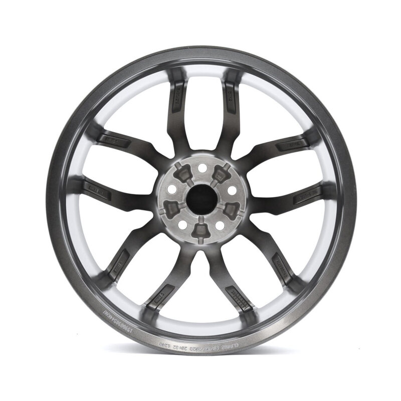 Racingline-R360-Wheel-Gunmetal-Backjpg - OPSHOLDERS Eight-spoke alloy car wheel with a dark center and machined lip on a white background