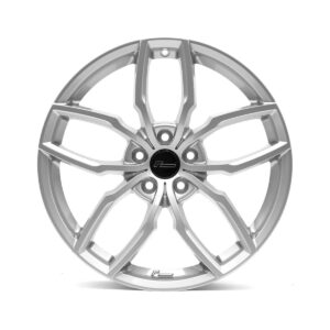 Racingline-R360-Wheel-Silver-2jpg - OPSHOLDERS Silver alloy wheel with a multi-spoke design and a black center cap logo.