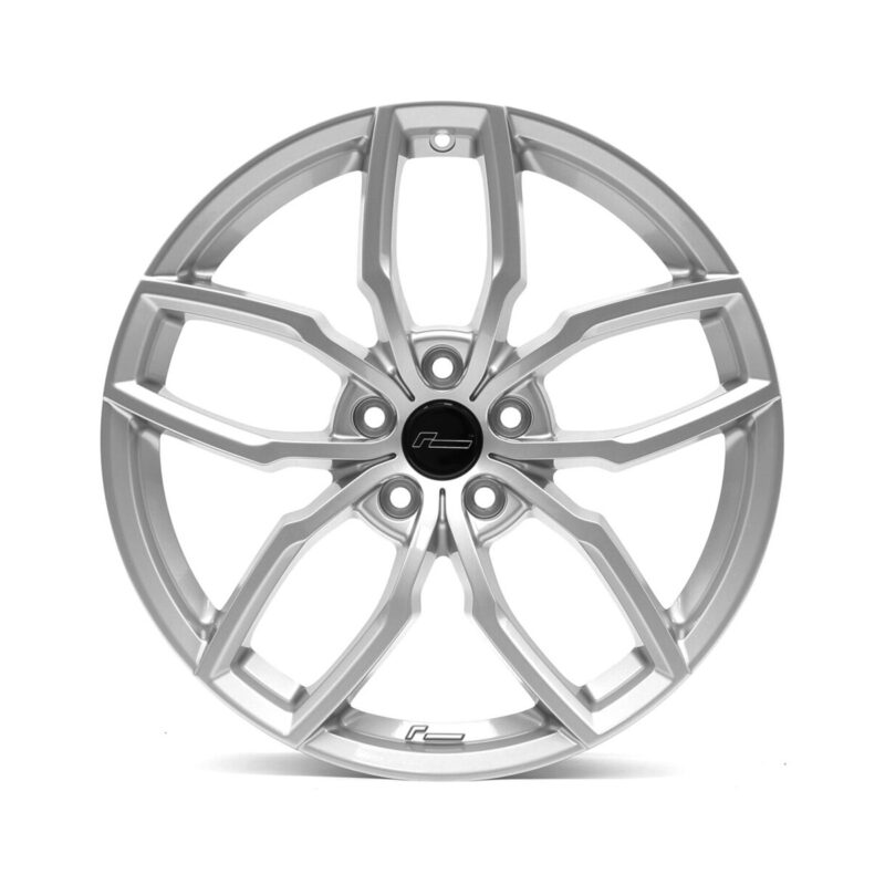 Racingline-R360-Wheel-Silver-2jpg - OPSHOLDERS Silver alloy wheel with a multi-spoke design and a black center cap logo.