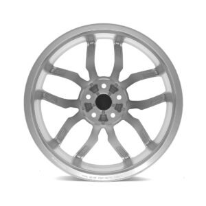 Racingline-R360-Wheel-Silver-Backjpg - OPSHOLDERS Silver alloy car wheel with eight spokes and central hub, shown against a white background