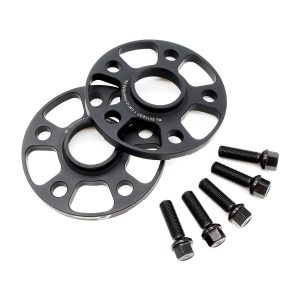 Spacers3-1-300x300-1jpg - OPSHOLDERS Two black circular metal adapters with cutouts and a central hole, plus six small bolts.