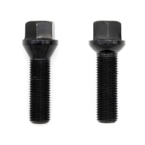 Spacers4-1jpg - OPSHOLDERS Two black hex-head bolts with flanged heads and threaded shafts standing upright on a white background.