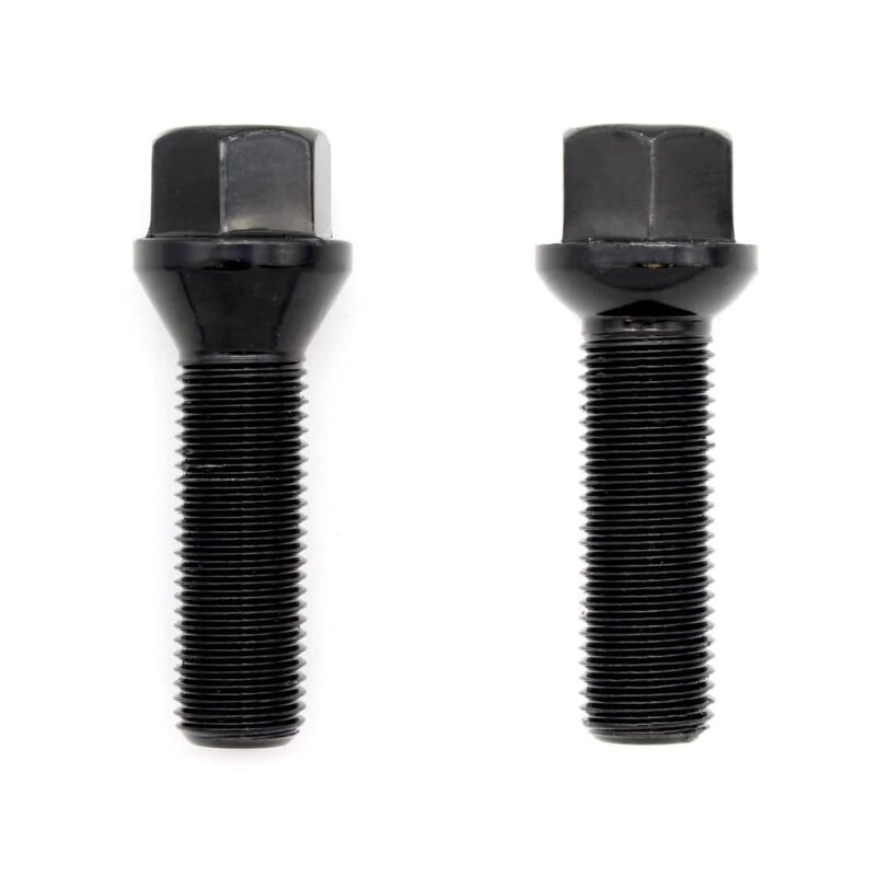 Spacers4-1jpg - OPSHOLDERS Two black hex-head bolts with flanged heads and threaded shafts standing upright on a white background.