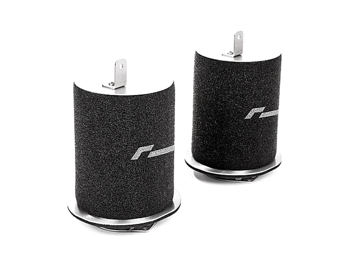 VWR119042-1jpg - OPSHOLDERS Two black cylindrical foam air filters with chrome bases and mounting tabs on a white background.