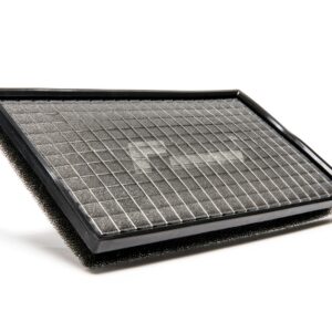 Rectangular air filter with a black frame and grid-patterned pleated media on a white background