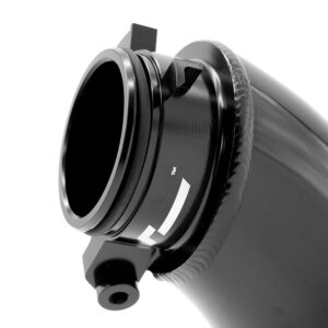VWR120005_2jpg - OPSHOLDERS Close-up of a black telescope eyepiece adapter attached to a cylindrical tube, showing a knurled ring and mounting hardware