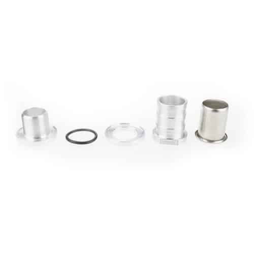 VWR1200BUNG-500x500_0-1jpg - OPSHOLDERS Disassembled row of small stainless steel cylindrical parts with an o-ring and clear spacers; components laid out in a line.