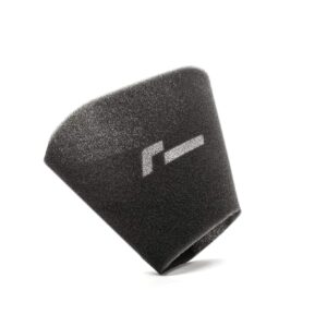 VWR12G7R600OS-3-1jpg - OPSHOLDERS Close-up of a black foam microphone windscreen with a partial white logo visible on its curved surface.