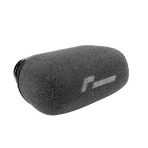 Close-up of a black foam microphone windscreen (covers a handheld mic).