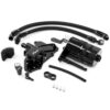 VWR130010jpg - OPSHOLDERS Black universal car fuel pump kit with braided hoses, mounting bracket, and fittings laid out on white background